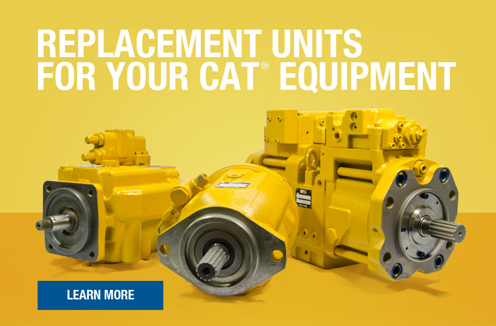CAT yellow painted replacement hydraulic pumps for Caterpillar Equipment on yellow background