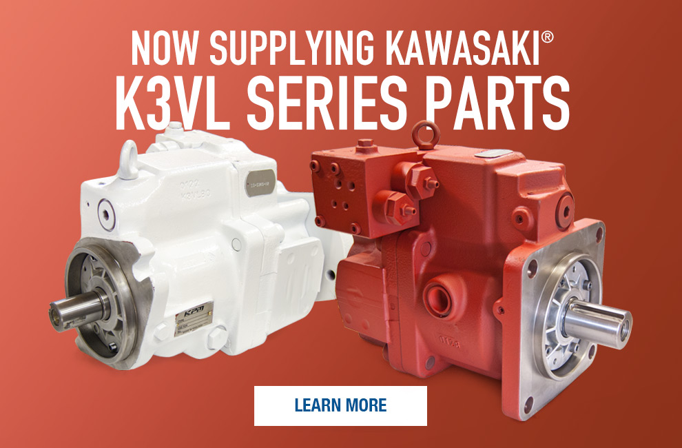 White and red painted Kawasaki K3VL series hydraulic pumps