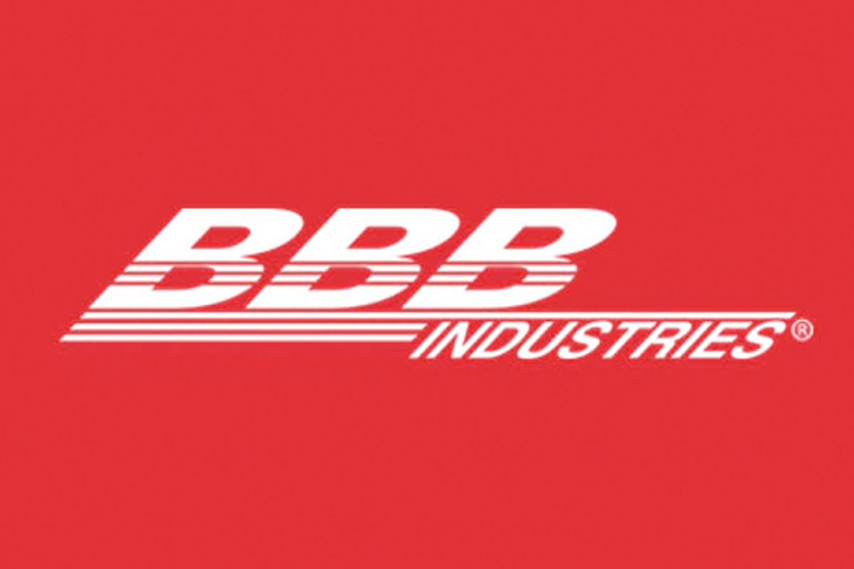 BBB Industries, LLC white logo on red background.