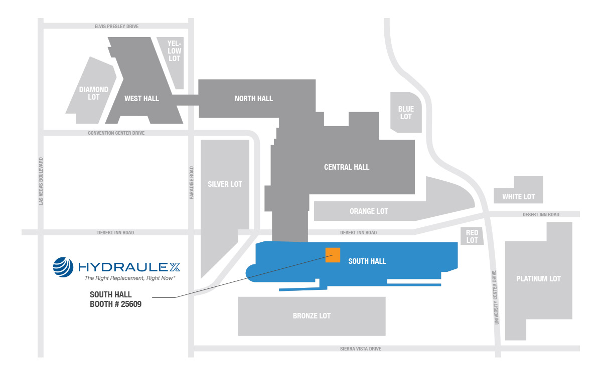 MINExpo International 2021 Las Vegas Convention Center pictographic overhead view map showing show halls and show lots.